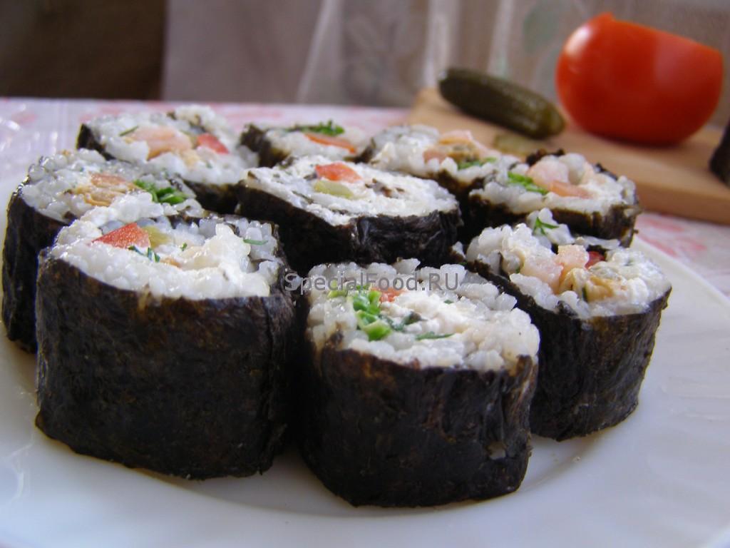 Роллы с морепродуктами и творожной массой
